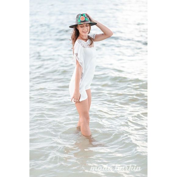 TZ Tunic Beach Coverup Tunic Floral Print White - Picture 4 of 9